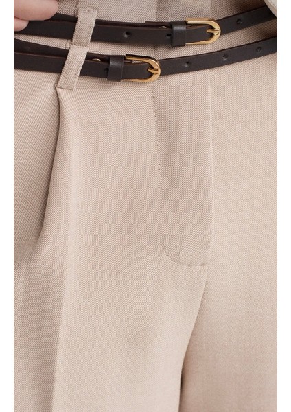 Kadın Çift Kemerli Yüksek Bel Pantolon fırsatları