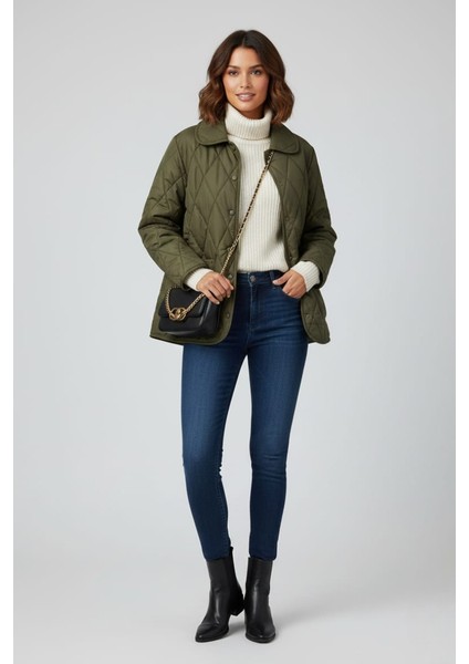 Kadın Kapitone Cepli Mont Ceket