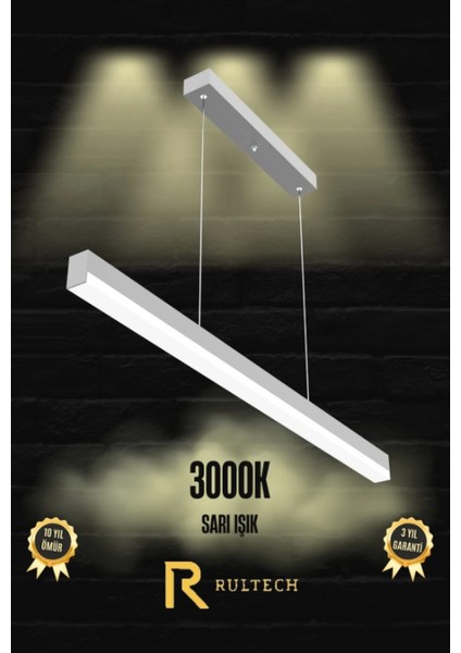 Magro 3000K Gün Işık , Beyaz Kasa, 60CM Ledli Sarkıt Modern LED Avize, Salon, Mutfak, Masa, Aydınlatma