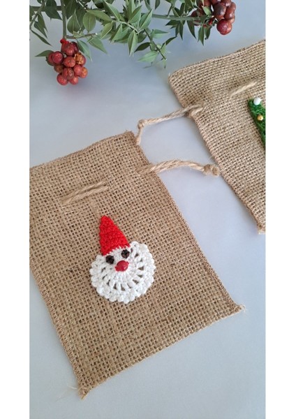 Iki Adet Noel Baba ve Yılbaşı Ağacı Figürlü Jüt Hediye Keseleri Bej fiyatları