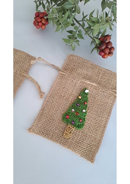 Iki Adet Noel Baba ve Yılbaşı Ağacı Figürlü Jüt Hediye Keseleri Bej modelleri