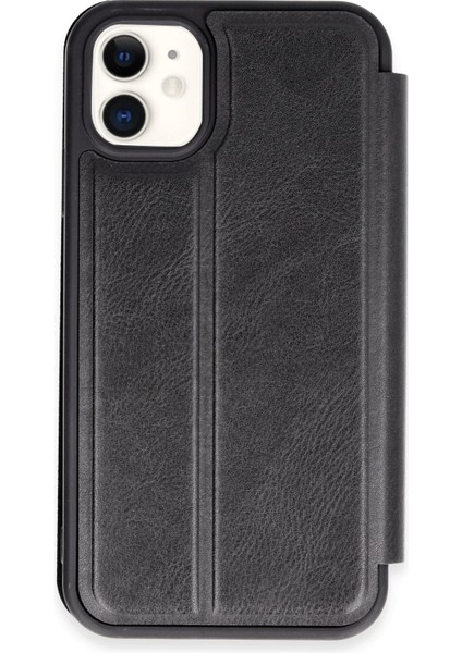 iPhone 11 Kapaklı Kılıf Içi Süet Kaplı ve Kartlıklı Pu Deri Kapak Ryc/flip Cover