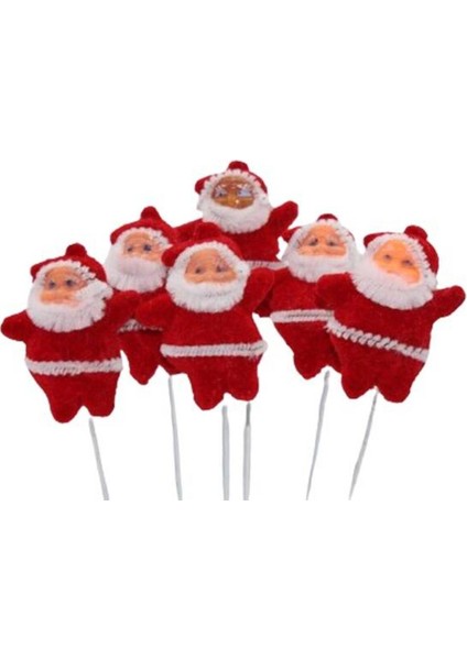 Kırmızı Noel Baba Çubuklu Süs, 5 Cm, 6'lı Paket, Yılbaşı Dekoru