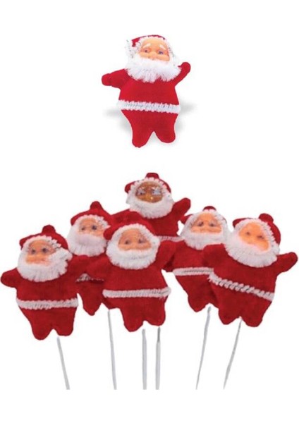 Kırmızı Noel Baba Çubuklu Süs, 5 Cm, 6'lı Paket, Yılbaşı Dekoru fiyatları