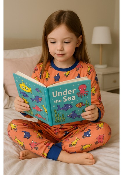 Kız Çocuk Likralı Penye Kaliteli Yunus Baskılı Pijama Takımı