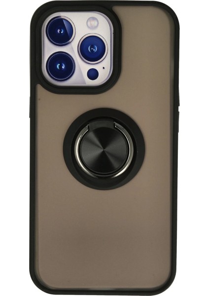 iPhone 15 Pro Max Kılıf Yüzüklü ve Transparan Buğulu Şık Frosta Premium Silikon Kapak