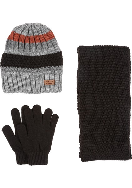 9-15 Yaş Garson 3'lü Takım Erkek Atkı, Eldiven ve Şapka Set Içi Polarlı