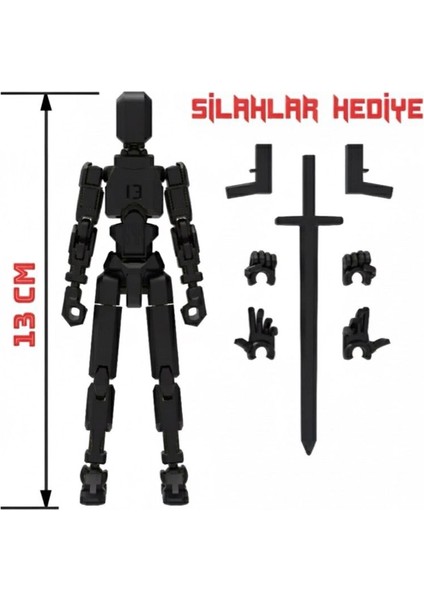 Robot 13 Dummy Siyah Siyah Tüm Eklemleri Hareketli Aksiyon Figürü Oyuncak