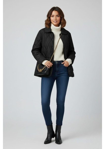 Kadın Kapitone Cepli Mont Ceket