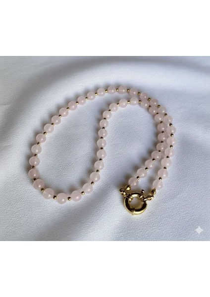 Pembe Kuvars 6 mm Kolye Altın Kaplama Gemici Kilit fiyatları