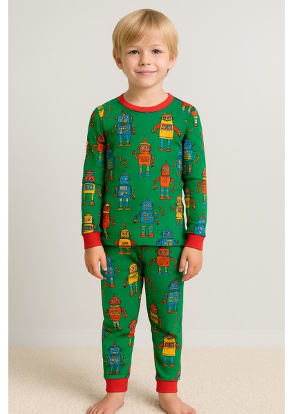 Erkek Çocuk Likralı Penye Kaliteli Robot Baskılı Pijama Takımı fiyatları