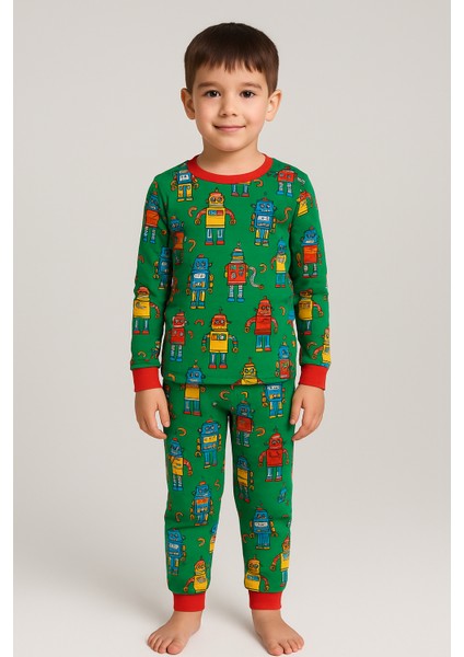 Erkek Çocuk Likralı Penye Kaliteli Robot Baskılı Pijama Takımı modelleri
