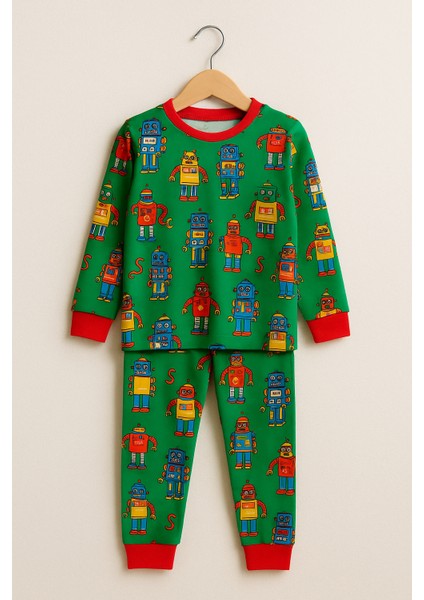Erkek Çocuk Likralı Penye Kaliteli Robot Baskılı Pijama Takımı fırsatları