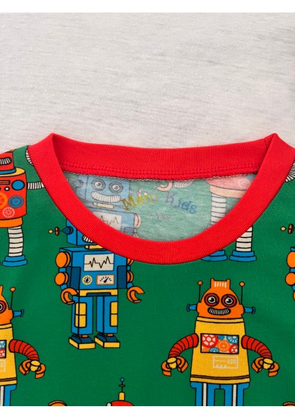 Erkek Çocuk Likralı Penye Kaliteli Robot Baskılı Pijama Takımı indirimleri