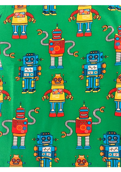 Erkek Çocuk Likralı Penye Kaliteli Robot Baskılı Pijama Takımı