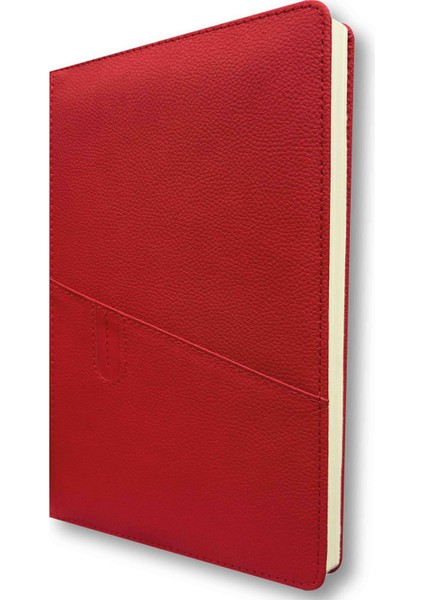 2026 Yılı (17*24) Ajanda Kırmızı Deri Kapak Cepli Sarı Ivory Kağıt