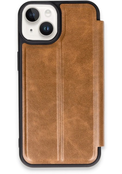iPhone 14 Kapaklı Kılıf Içi Süet Kaplı ve Kartlıklı Pu Deri Kapak Ryc/flip Cover