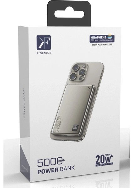 PW555 5.000 Mah Dijital Göstergeli 18W Type-C ve 15W Kablosuz Şarj Pd Hızlı Şarj Magsafe Powerbank - Titanyum fiyatları