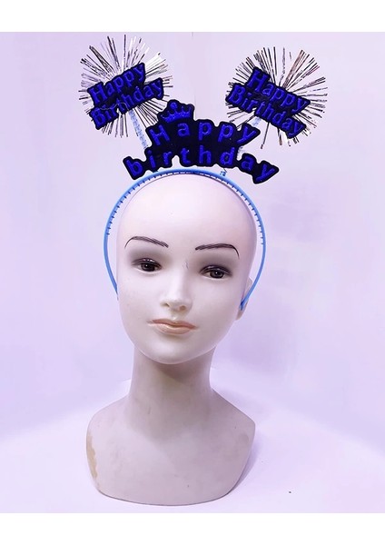 Happy Birthday Yazılı Püsküllü Neon Mavi Renk Doğum Günü Tacı 22X19 cm