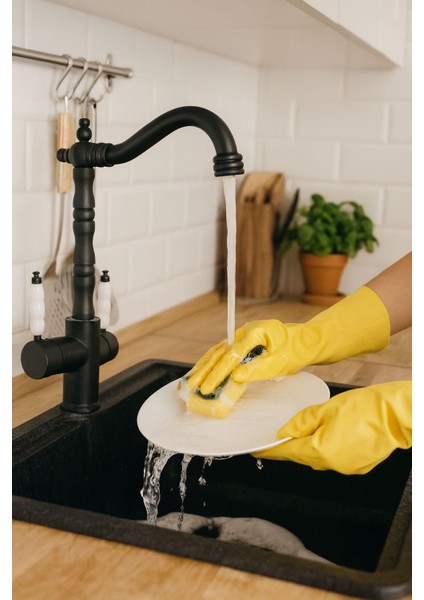 Rustik Siyah Arıtmalı 3 Yollu Mutfak Evye Bataryası Prinçlüks Musluk Garantili Porselen Kol Armatür modelleri