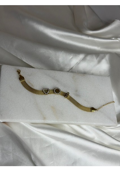 Charmlı Hasır Kordon Çelik Gold Bileklik modelleri