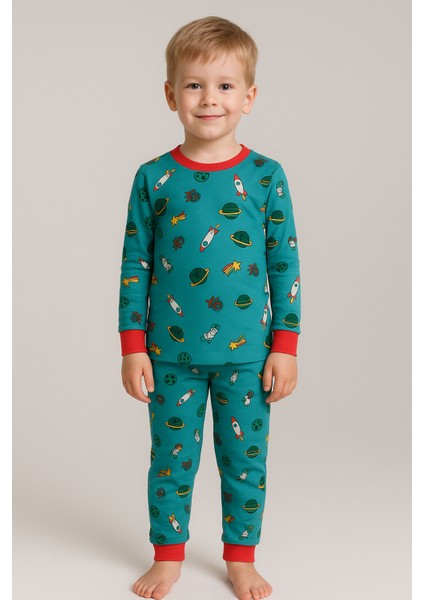 Erkek Çocuk Likralı Penye Kaliteli Uzay Baskılı Pijama Takımı fiyatları