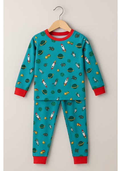 Erkek Çocuk Likralı Penye Kaliteli Uzay Baskılı Pijama Takımı modelleri