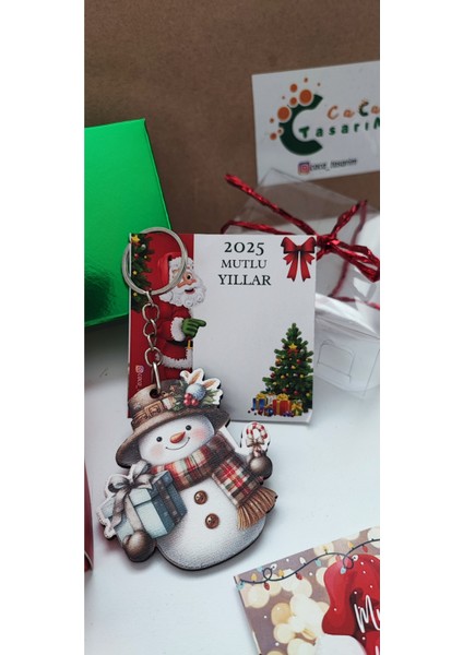 Yılbaşı Temalı Ahşap Anahtarlık ve Süs Seti, 5'li, Noel Hediyesi fiyatları