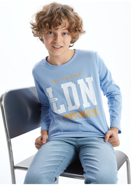 Yeni Sezon Bisiklet Yaka Baskılı Uzun Kollu Erkek Çocuk Tişört