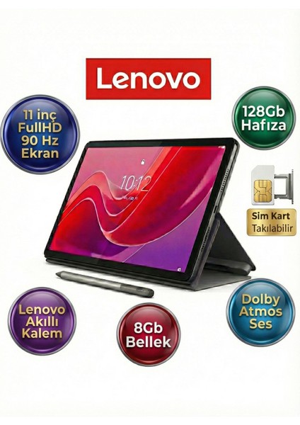 11 Inç 8gb Ram 128GB Sim Kartlı Tablet - Fullhd 90Hz IPS Ekran,dolby Atmos Ses, Çizim Kalemi ve Kılıf Hediyeli