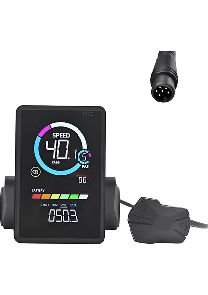 M7C-2 Renkli Elektrikli Bisiklet Ekranı – 6 Pin, 36V, Rks Uyumlu Modifiye Gösterge