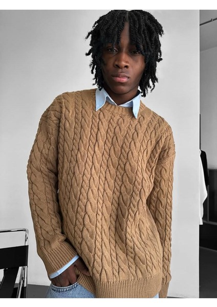 Erkek Saç Örgü Bisiklet Yaka Kalın Triko Oversize Kazak modelleri