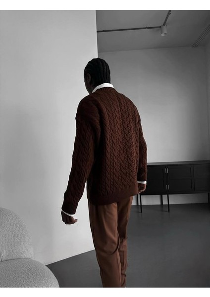 Erkek Saç Örgü Bisiklet Yaka Kalın Triko Oversize Kazak