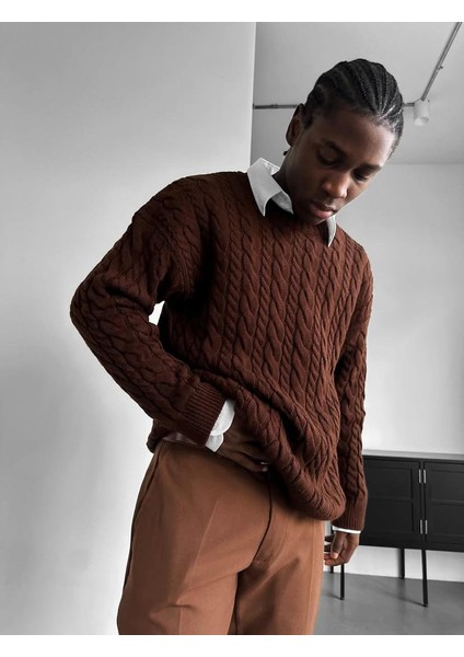 Erkek Saç Örgü Bisiklet Yaka Kalın Triko Oversize Kazak fiyatları