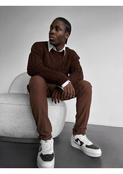 Erkek Saç Örgü Bisiklet Yaka Kalın Triko Oversize Kazak modelleri