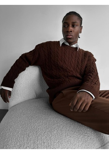 Erkek Saç Örgü Bisiklet Yaka Kalın Triko Oversize Kazak fırsatları