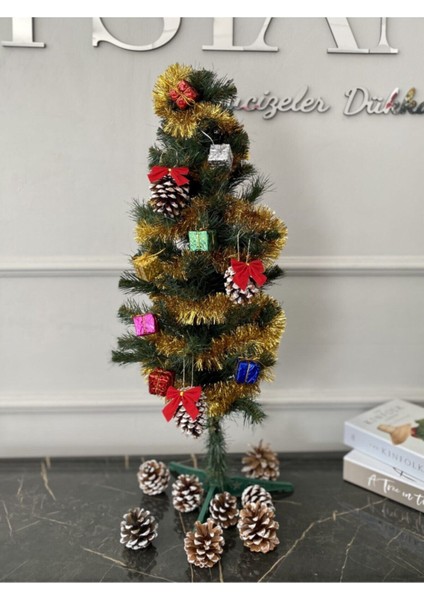 90 cm Süslemeli Yılbaşı Çam Ağacı ve Dekorasyon Seti, Şık ve Renkli Yeni Yıl Süsleri