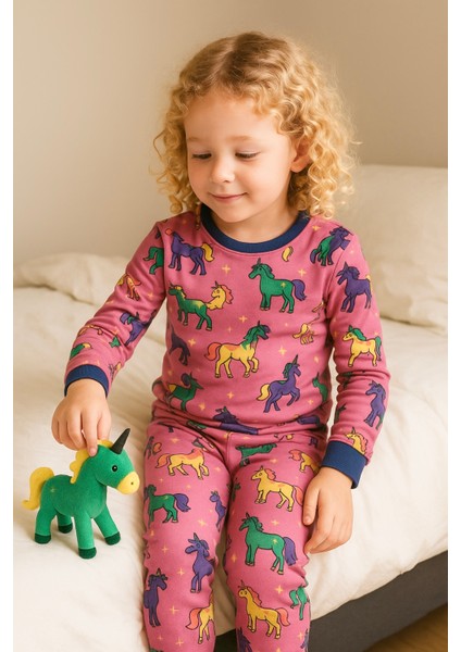 Kız Çocuk Likralı Penye Kaliteli Unicorn Baskılı Pijama Takımı