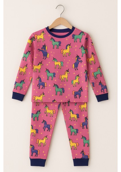 Kız Çocuk Likralı Penye Kaliteli Unicorn Baskılı Pijama Takımı modelleri