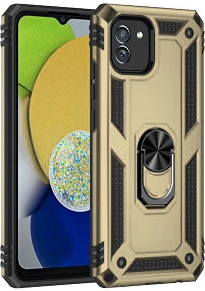 Samsung Galaxy A03 Kılıf Sofya Yüzüklü Silikon Kapak - Gold