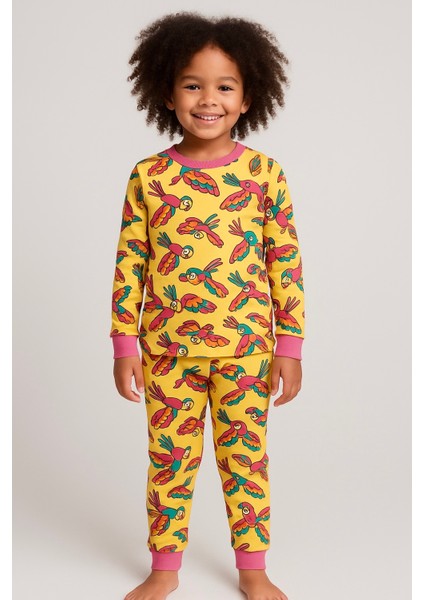 Kız Çocuk Likralı Penye Kaliteli Papağan Baskılı Pijama Takımı fiyatları