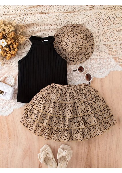 Kız Çocuk Leopar Desenli Kat Kat Etekli Abiye Elbise fiyatları