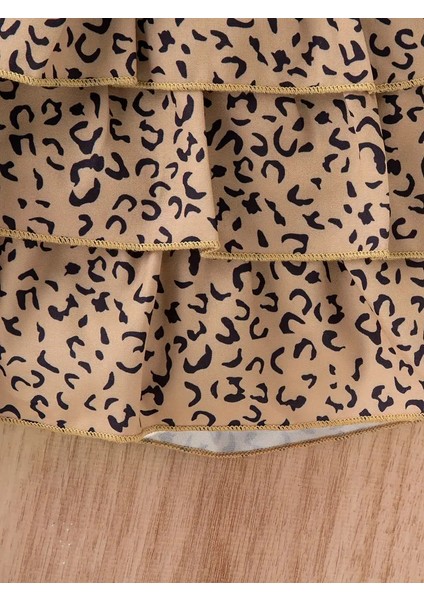 Kız Çocuk Leopar Desenli Kat Kat Etekli Abiye Elbise modelleri