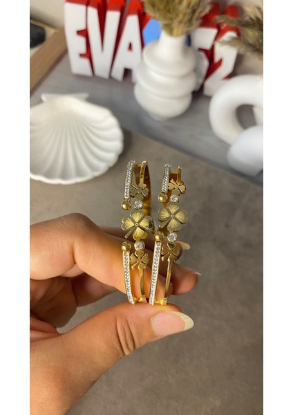 Yonca Model Kelepçeli Kadın Çelik Bileklik