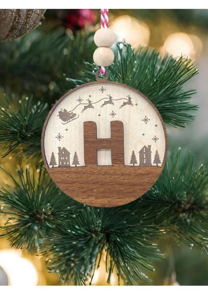 Renkli H Harfi Yılbaşı Ağacı Süsü, Kişiye Özel Minimalist Noel Baba Deseni