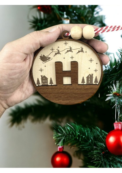 Renkli H Harfi Yılbaşı Ağacı Süsü, Kişiye Özel Minimalist Noel Baba Deseni fiyatları