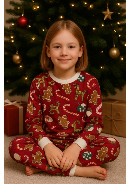 Çocuk Likralı Penye Kaliteli Yeni Yıl Baskılı Pijama Takımı