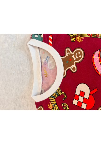 Çocuk Likralı Penye Kaliteli Yeni Yıl Baskılı Pijama Takımı