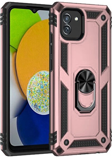 Samsung Galaxy A03 Kılıf Sofya Yüzüklü Silikon Kapak - Rose