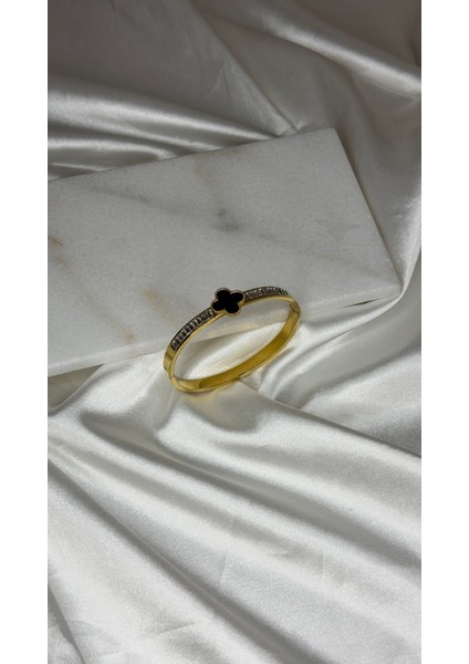 Yonca Taşlı Kelepçe Bilezik Çelik